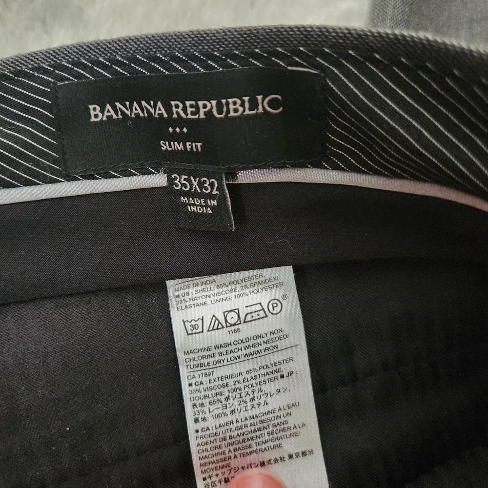 Banana Republic Slim Fit Dress Pants Mens 35x32 Charcoal Gray Flat Front Stretch